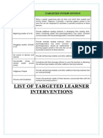 List of Targeted Learner Interventions