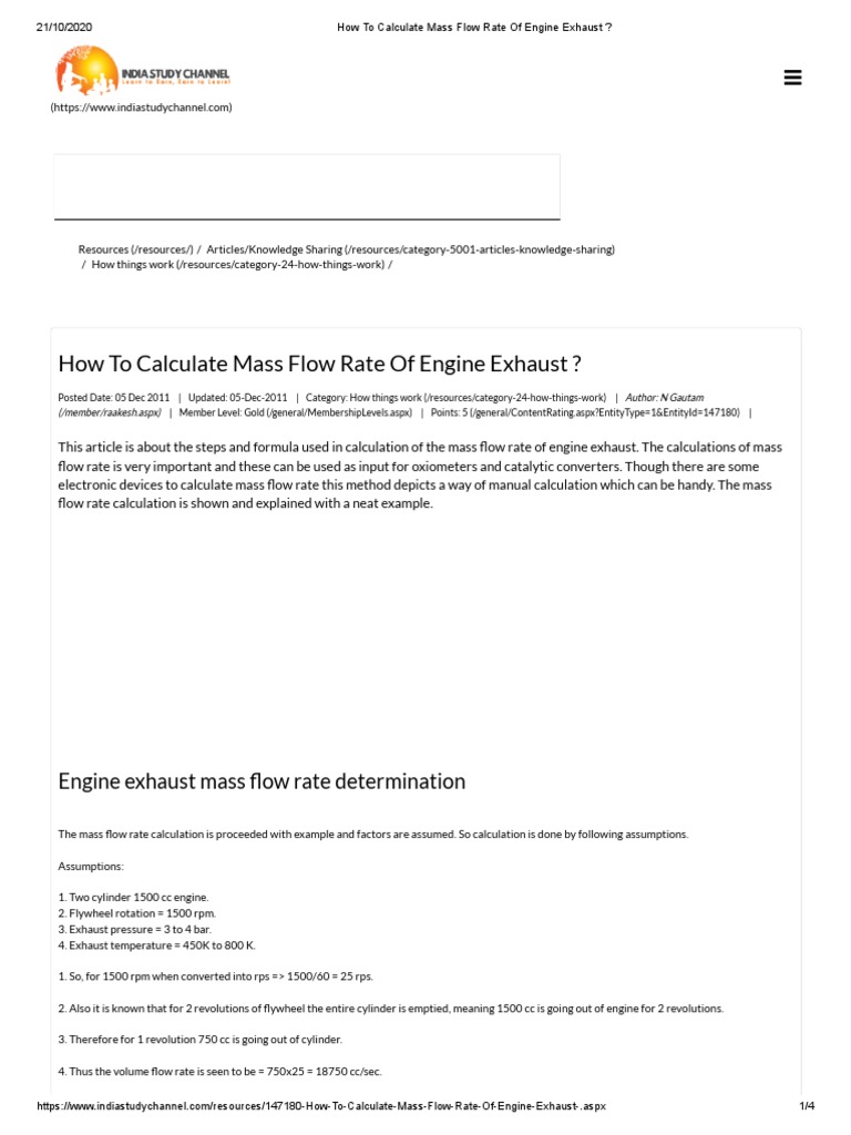 How To Calculate Mass Flow Rate of Engine Exhaust | PDF | Engines ...