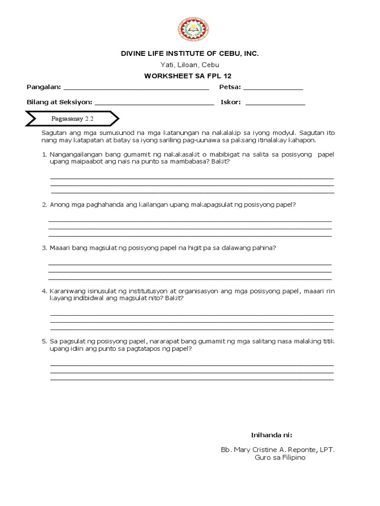 Worksheet FPL 12 | PDF