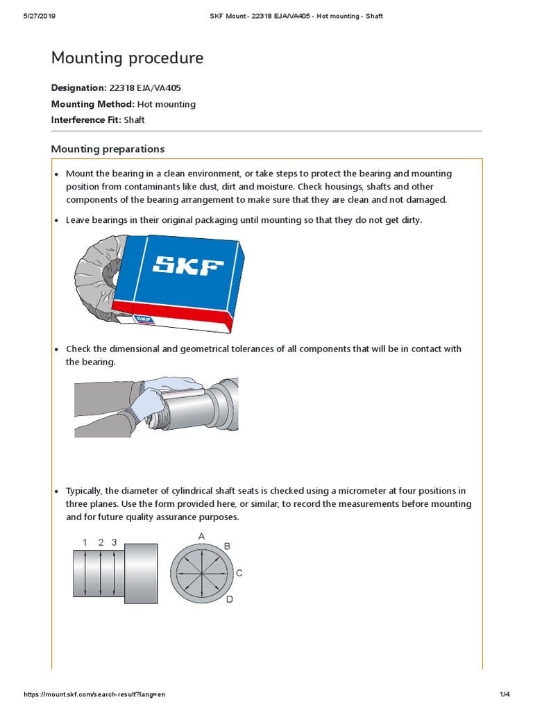 Hot Mounting Guide for SKF 22318 EJA/VA405 | PDF | Bearing (Mechanical ...