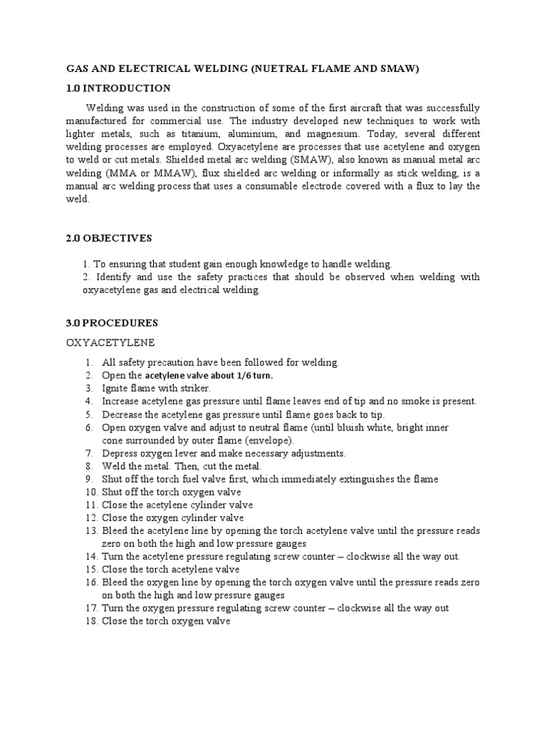 Procedures and Safety Precautions for Oxyacetylene Gas and Shielded