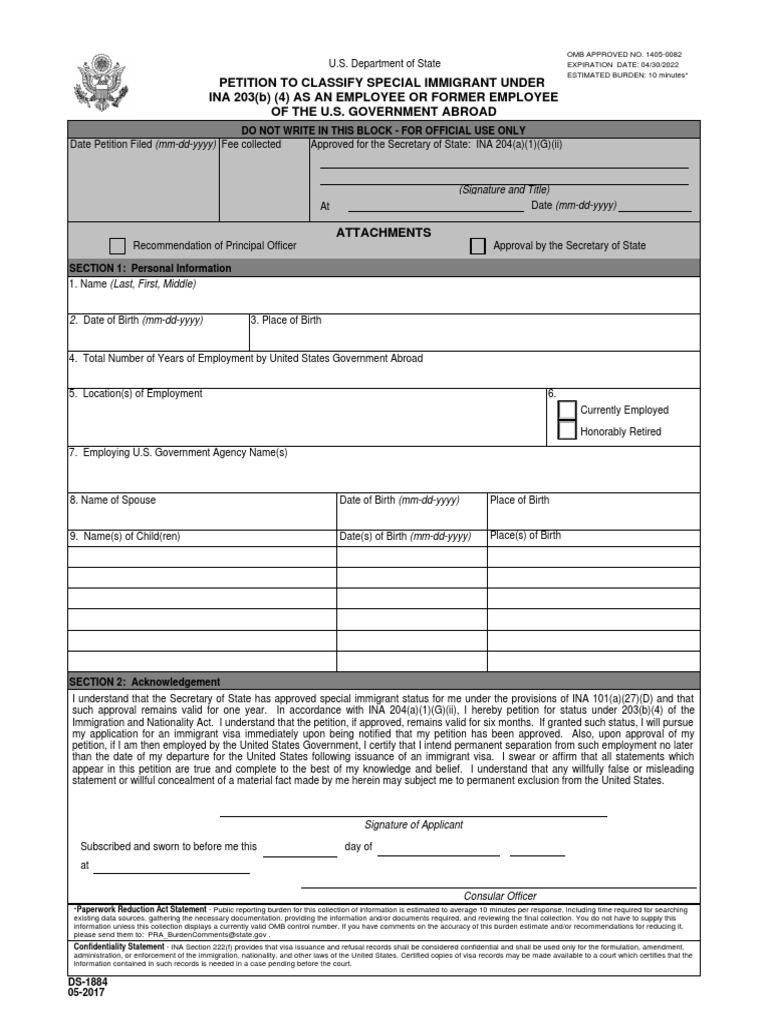 Petition To Classify Special Immigrant Under Ina 203 (B) (4) As An ...