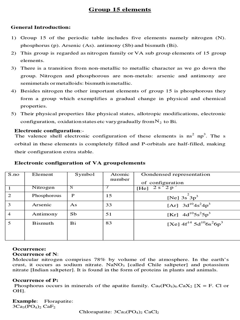 Overview of Group 15 Elements | PDF | Nitric Acid | Nitrogen