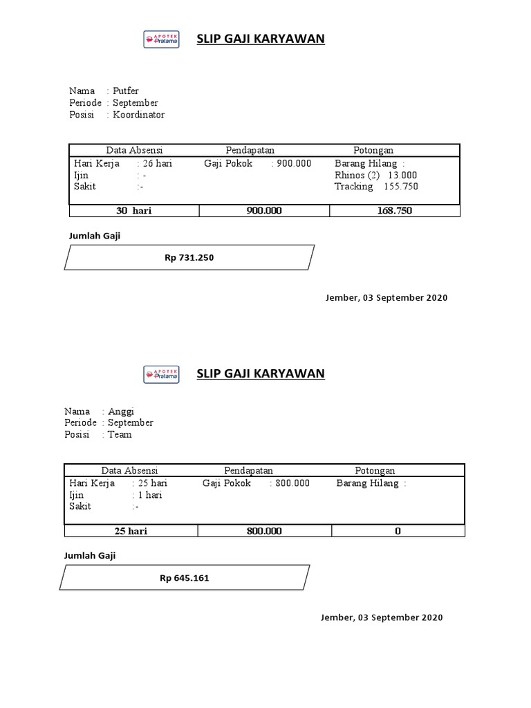 Slip Gaji Karyawan Apotek PDF