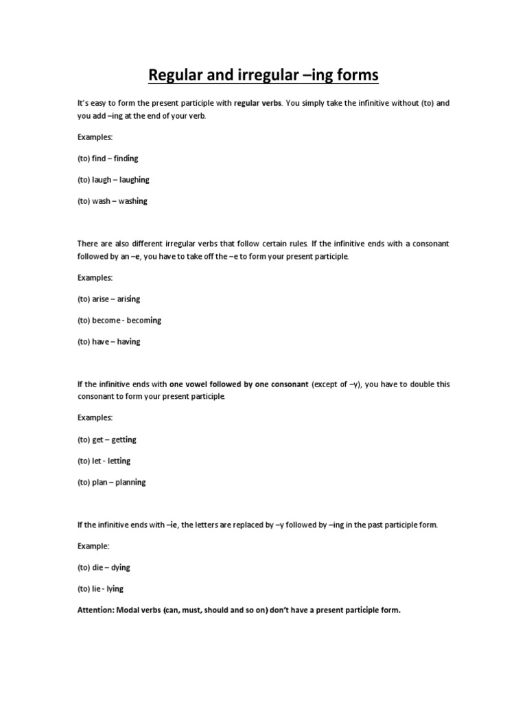Regular and Irregular Ing Forms | PDF