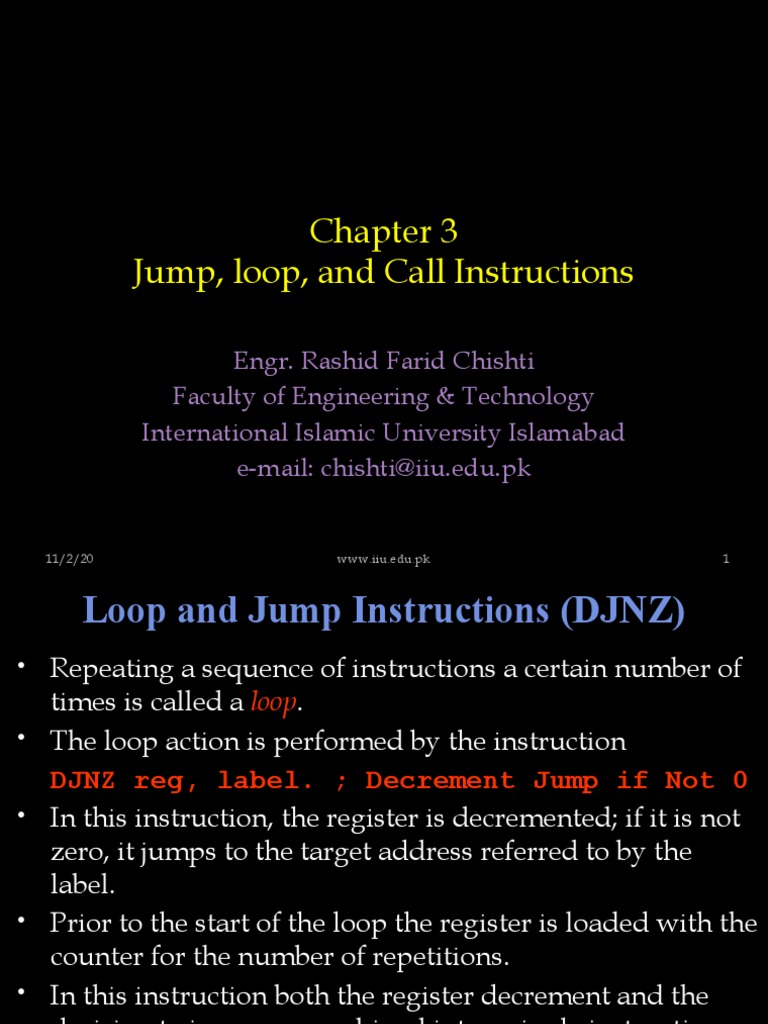 Microprocessor & Microcontrollers: Jump, Loop, and Call Instructions ...