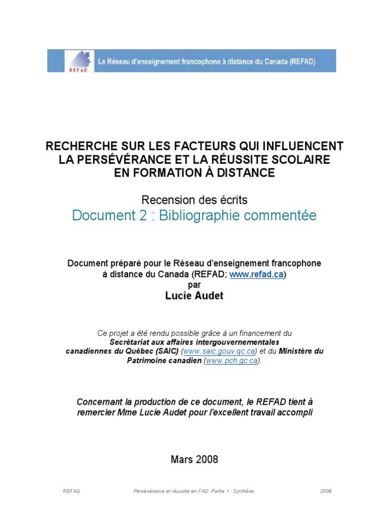 Www Teluq Ca Site Documents Etudes Br 03 Pdf Perseverance Bibliographie Mars 2008 PDF | PDF | Formation à distance |  Canada