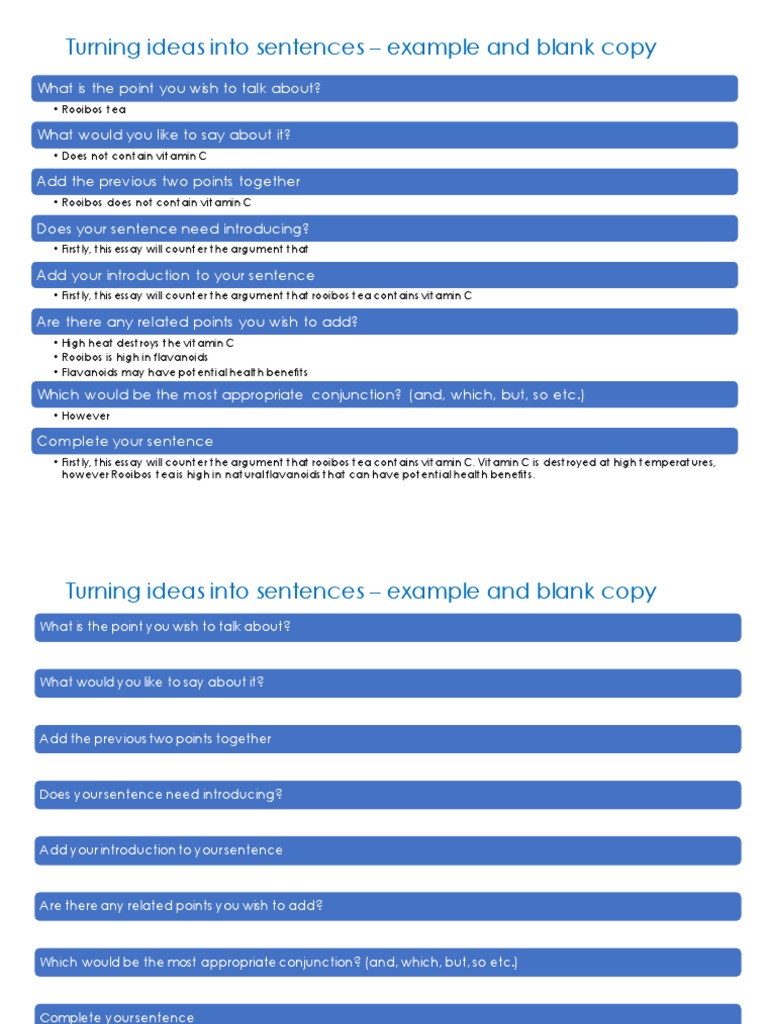 Turning Ideas Into Sentences - Example and Blank | PDF