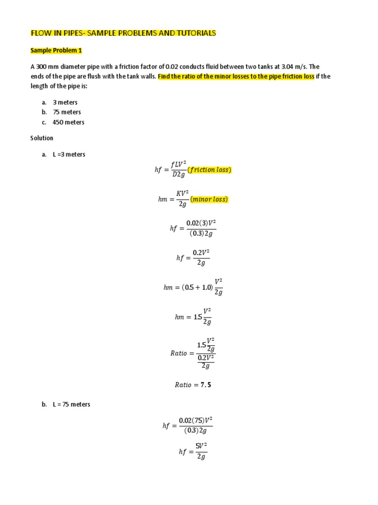 Flow in PipesSample Problems and Tutorials PDF Pump Horsepower