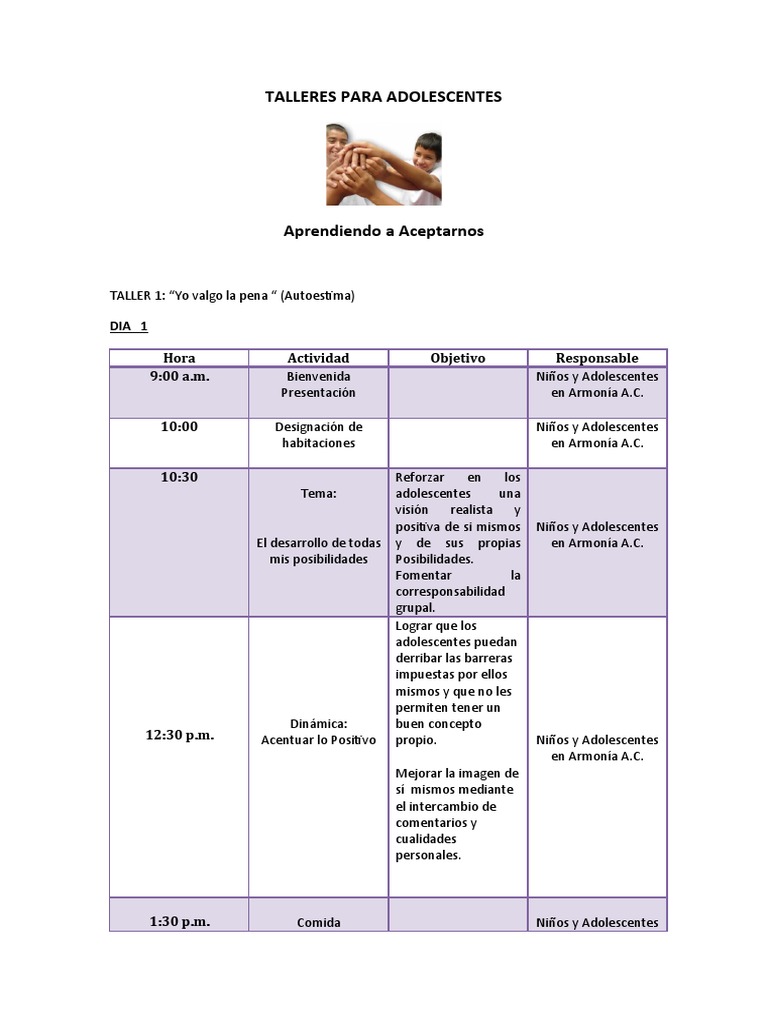 Talleres para Adolescentes | PDF | Autoestima | La naturaleza humana