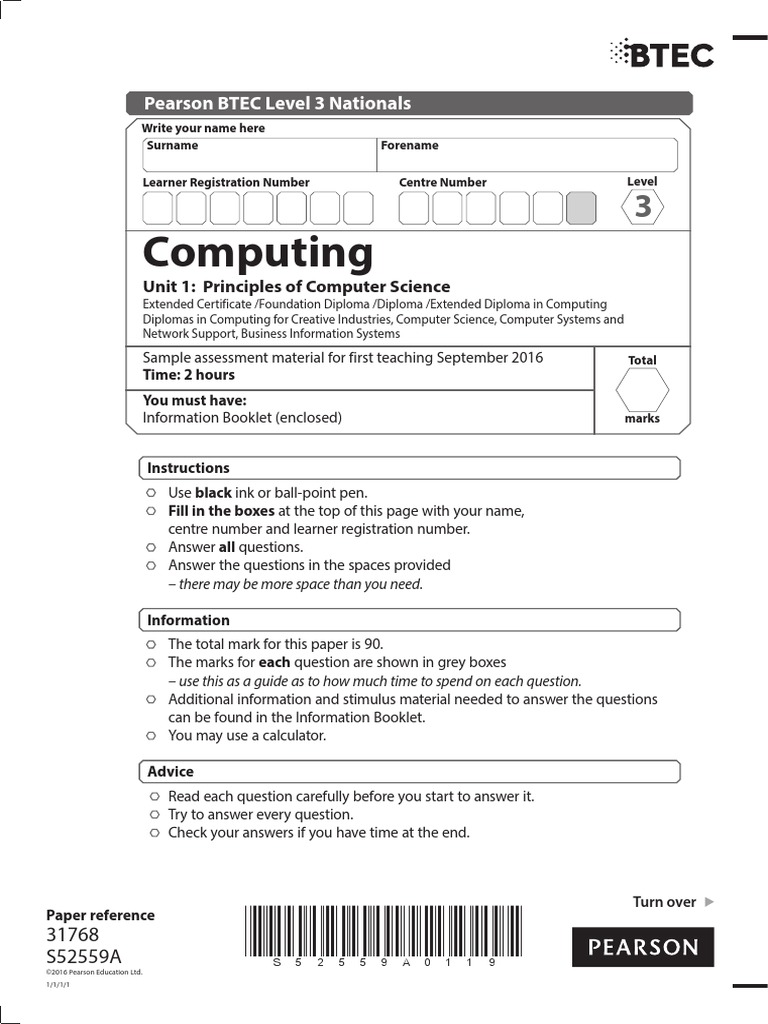 Additional Sample Assessment Material Unit 1 Principles of Computer