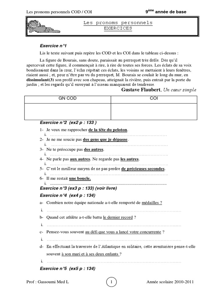 Les Pronoms Personnels Cod Et Coi Exercices Pdf Les Pronoms Personnels Ex Module3 PDF | PDF