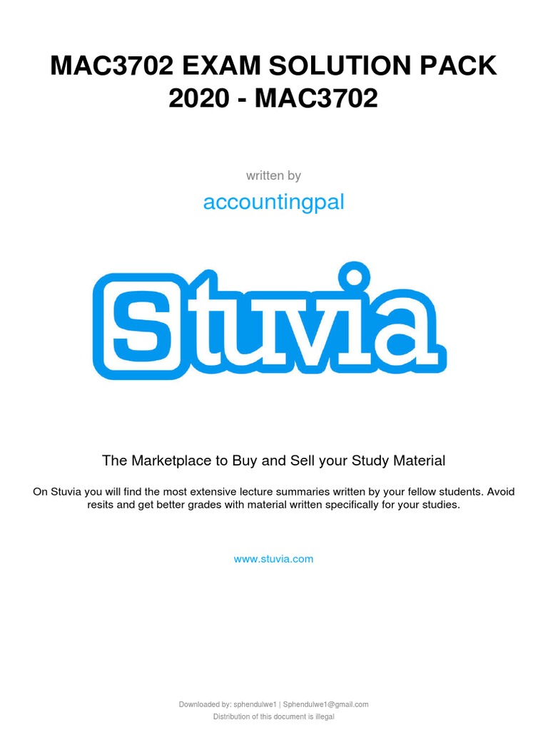 Stuvia 601752 Mac3702 Exam Solution Pack 2020 Mac3702 | PDF | Dividend ...
