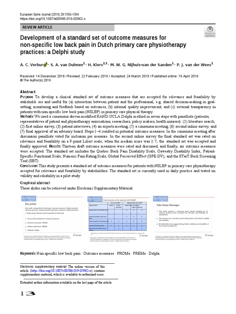 Development of A Standard Set of Outcome Measures For Non-Specific Low ...