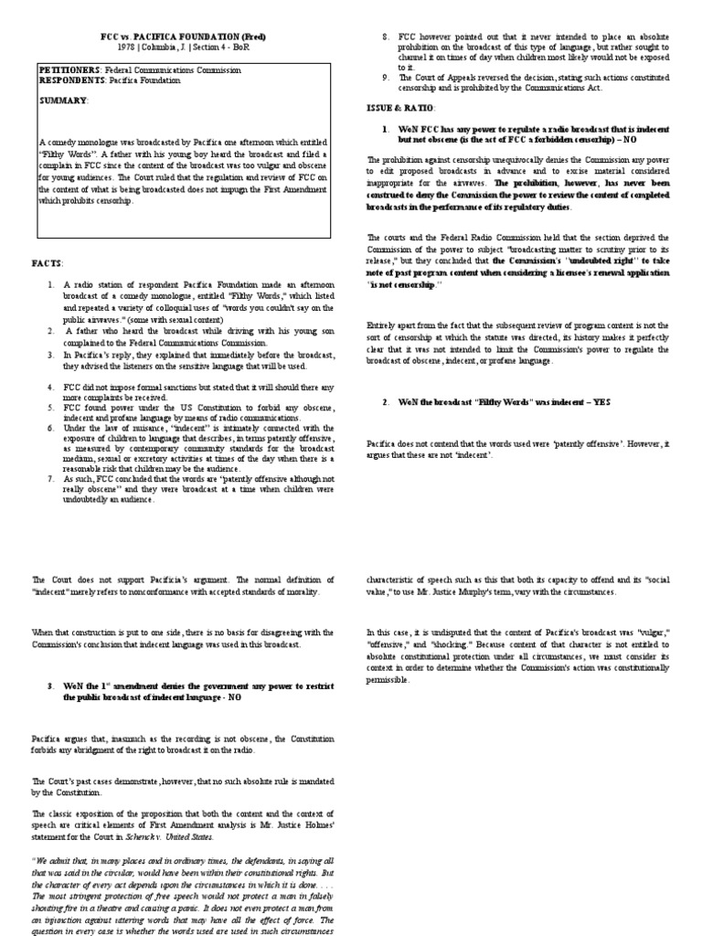FCC's Authority Over Indecent Broadcasts | PDF | Federal Communications ...