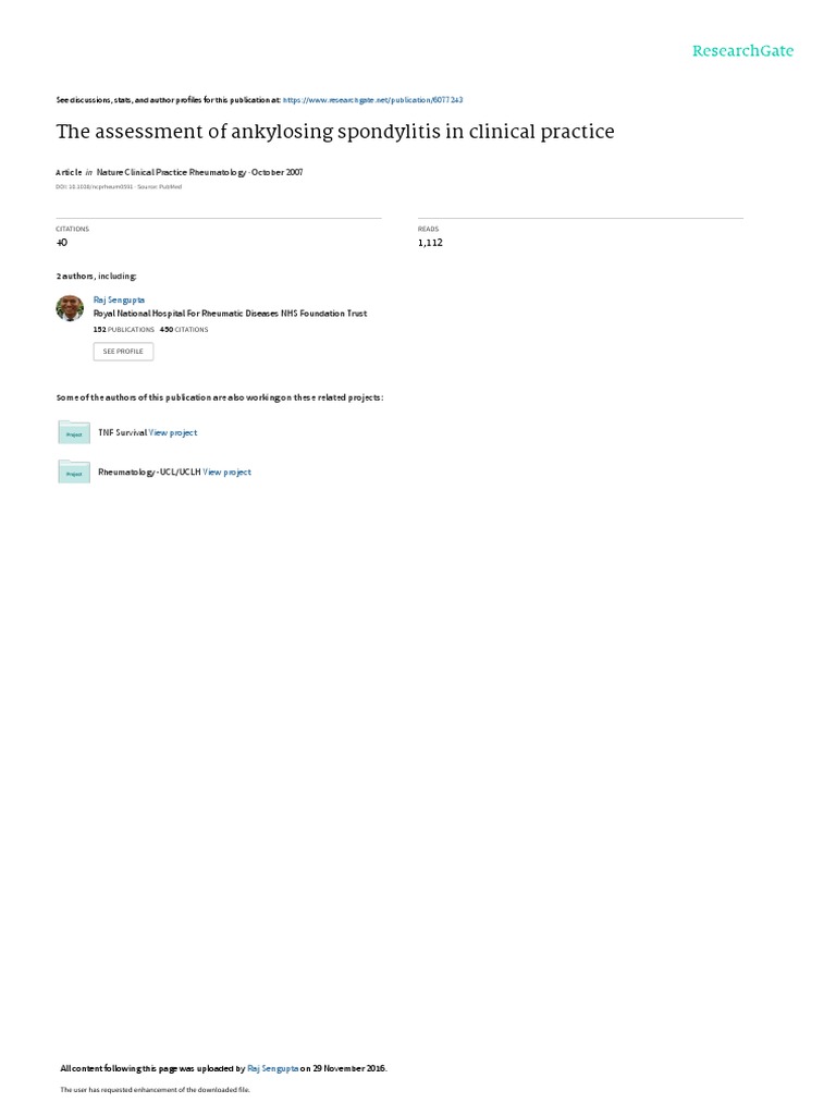 The Assessment of Ankylosing Spondylitis in Clinical Practice | PDF ...