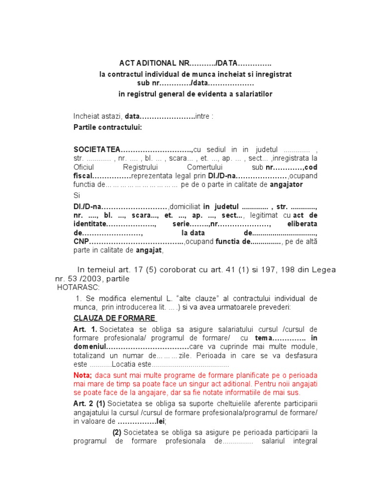 Act Aditional Formare | PDF