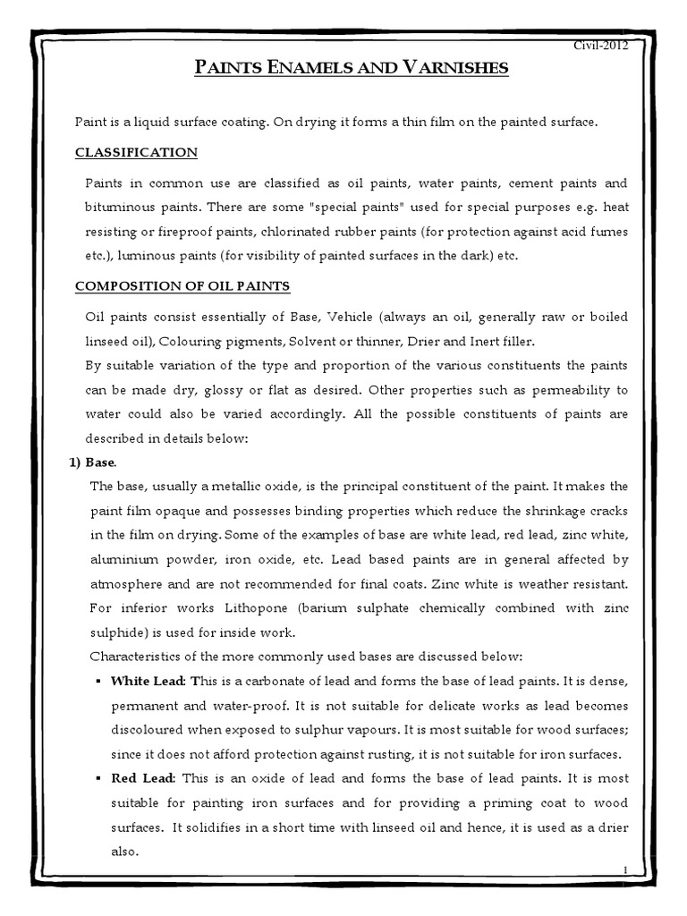 Aints Namels and Arnishes Classification PDF Varnish Paint