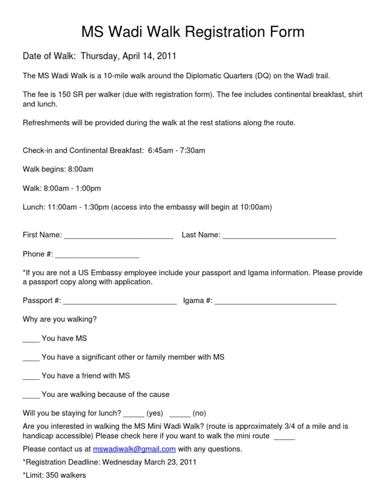 MS Wadi Walk Registration Details | PDF | Sports & Recreation