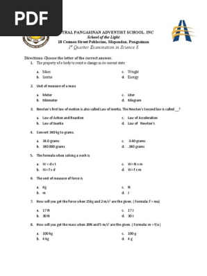 grade 8 science 1st quarter exam