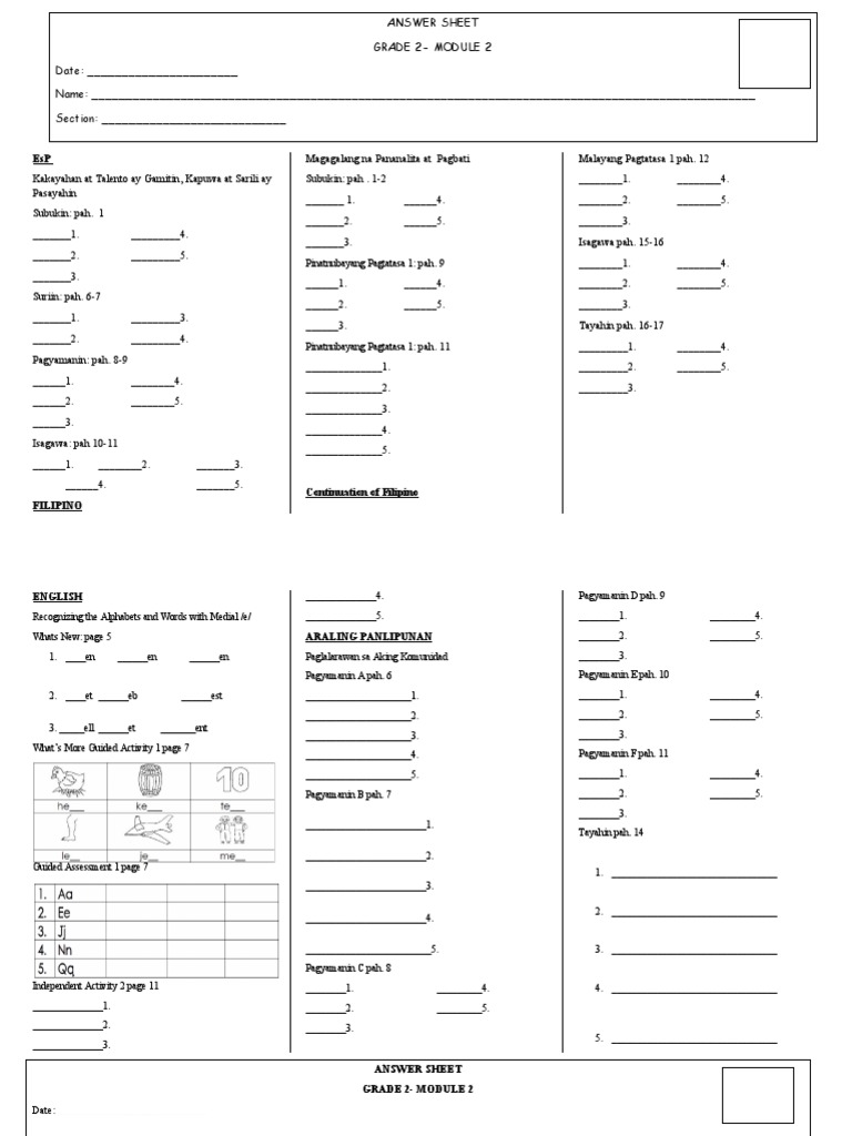 Grade 2 Filipino Module 2 Answer Sheet | PDF | Dialectology | Linguistics