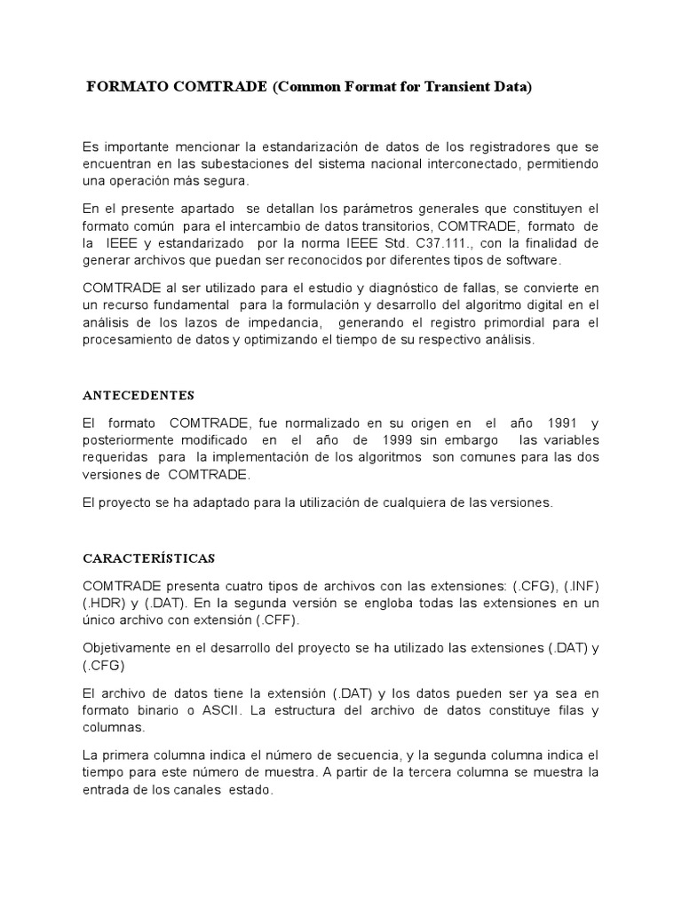 Formato COMTRADE para Datos Transitorios | PDF | Archivo de computadora ...