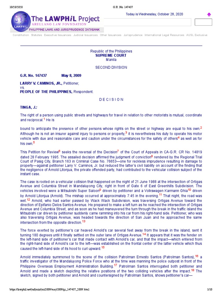 Caminos vs. People: Reckless Imprudence Case | PDF | Recklessness (Law ...