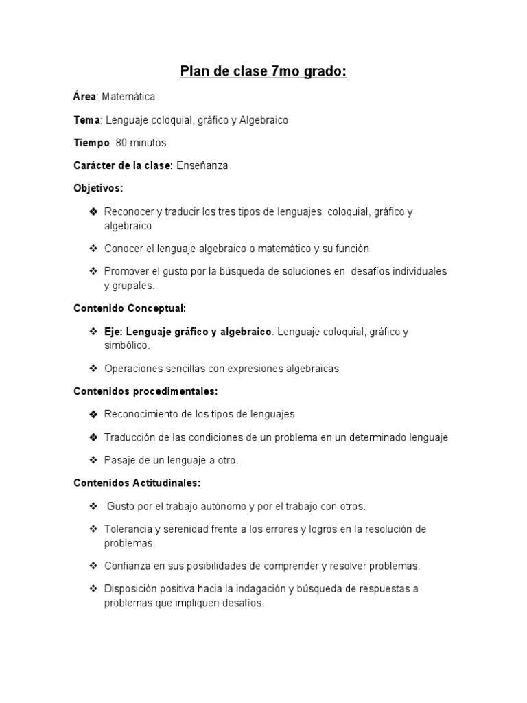 Plan de Clase 7mo Grado | PDF | Números | Cognición