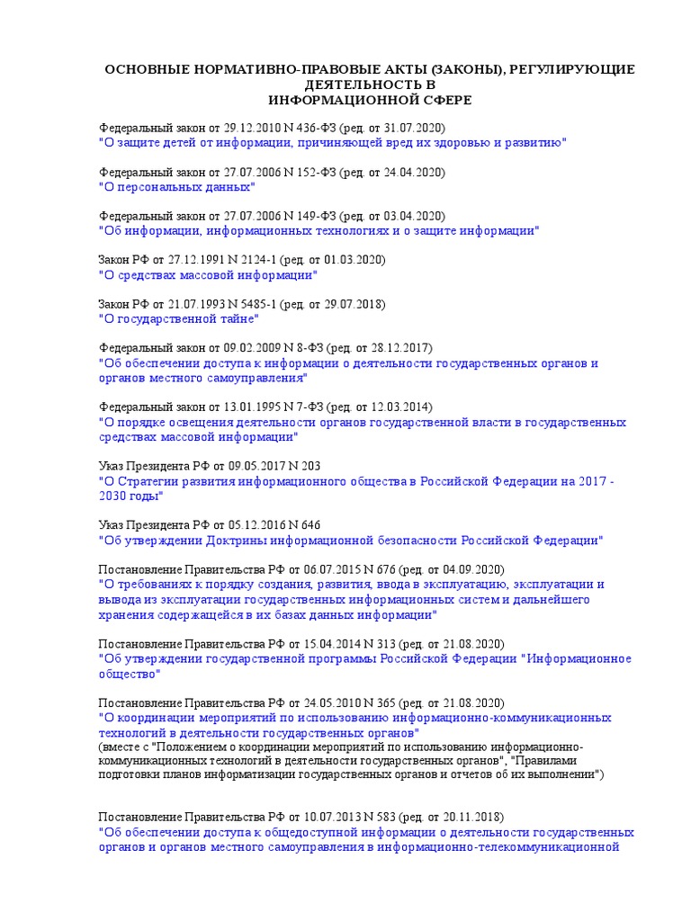 Конспект Информационное Законодательство | Pdf