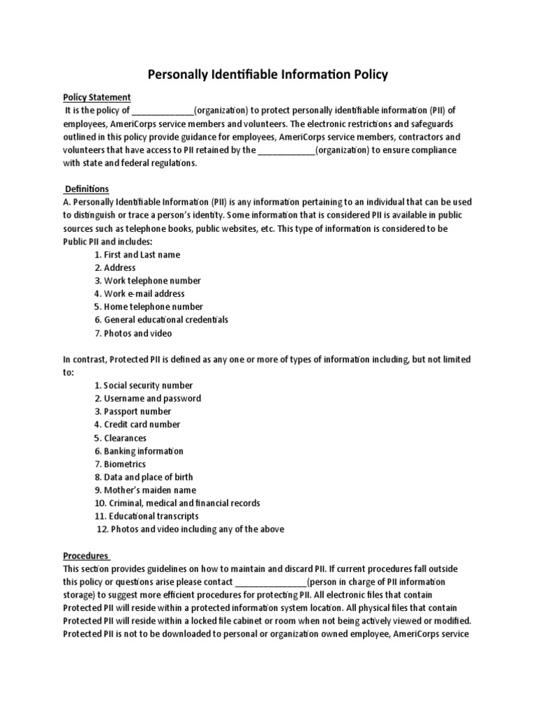 PII Protection Policy Overview | PDF | National Security | Information ...