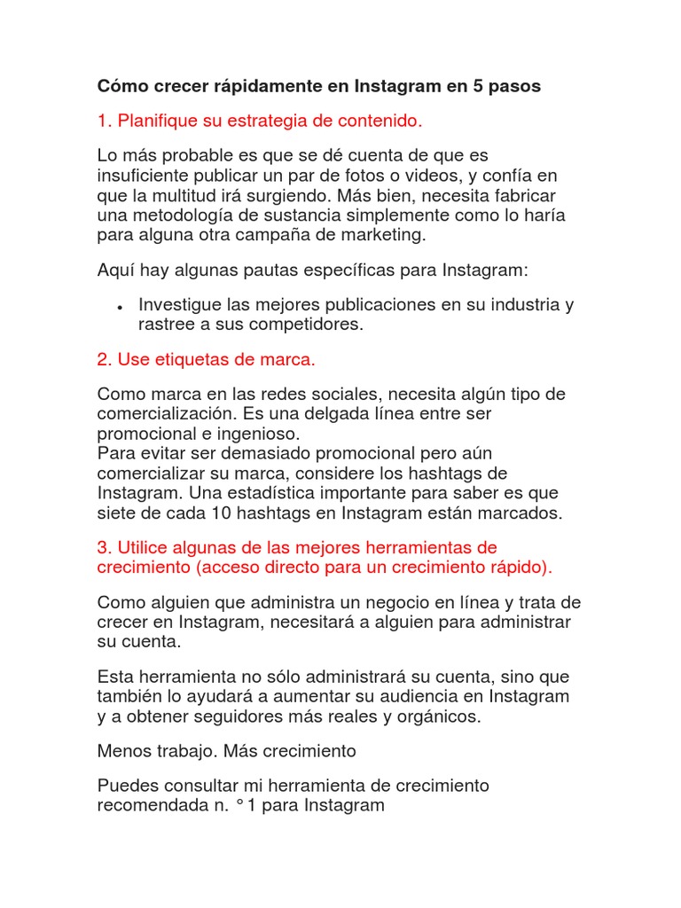 Cómo Crecer Rápidamente en Instagram en 5 Pasos PDF | PDF | Business ...