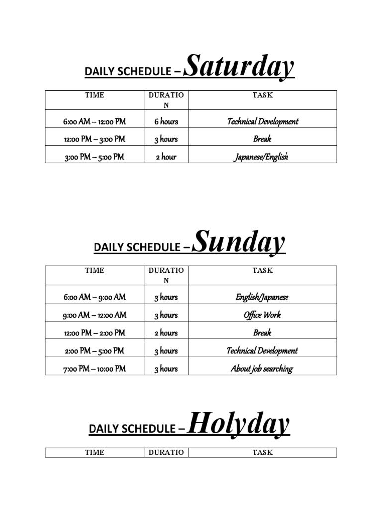 Weekly Task Schedule Overview | PDF | Foreign Language Studies