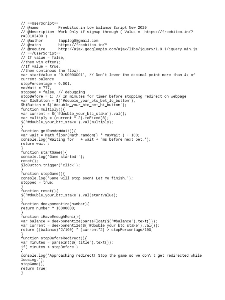 Freebitco.in Low Balance Betting Script | PDF | Teaching Mathematics