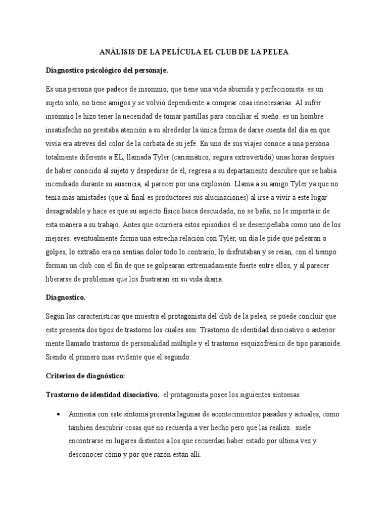 Análisis de La Película El Club de La Pelea PDF Alucinación
