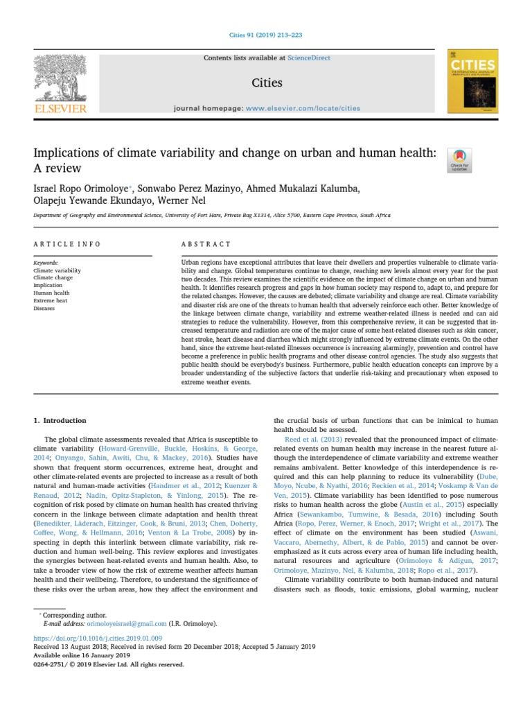 Implications of Climate Variability and Change On Urban and Human ...