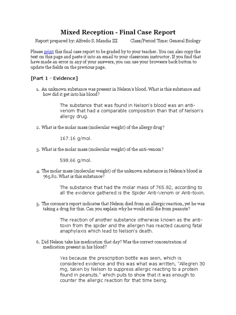 Mixed Reception Final Case Report Mandia PDF Allergen Allergy