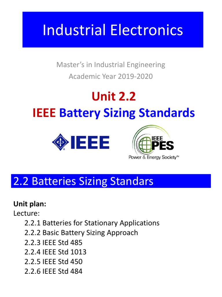Unit 2.2 IEEE Batteries Sizing Standards PDF Photovoltaic System