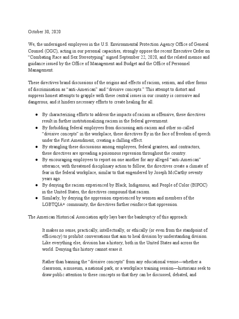EPA Office of General Counsel Staff Statement | PDF | Racism ...