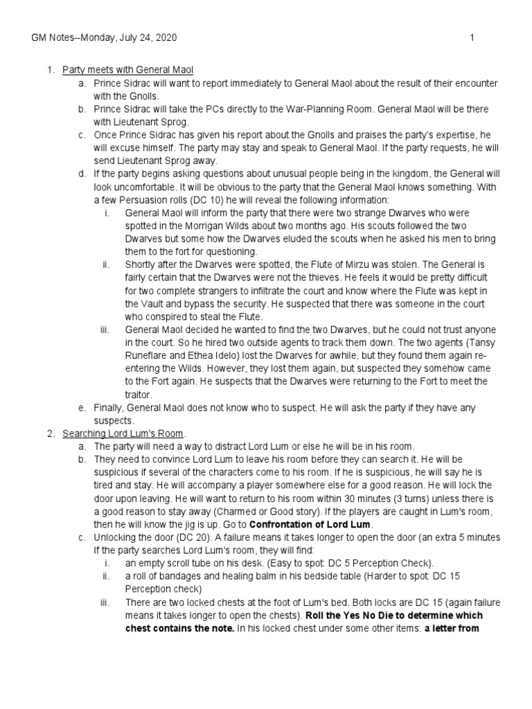 GM Notes: Encounter with General Maol | PDF | Leisure