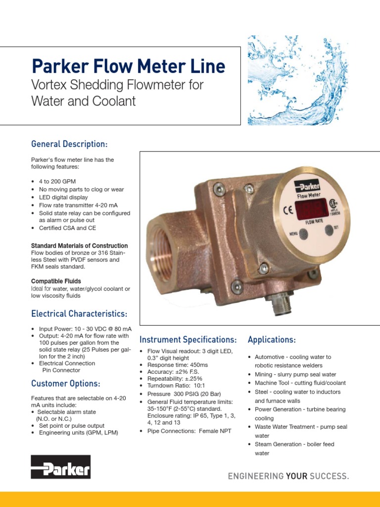Parker Flow Meter PDF PDF Flow Measurement Manufactured Goods
