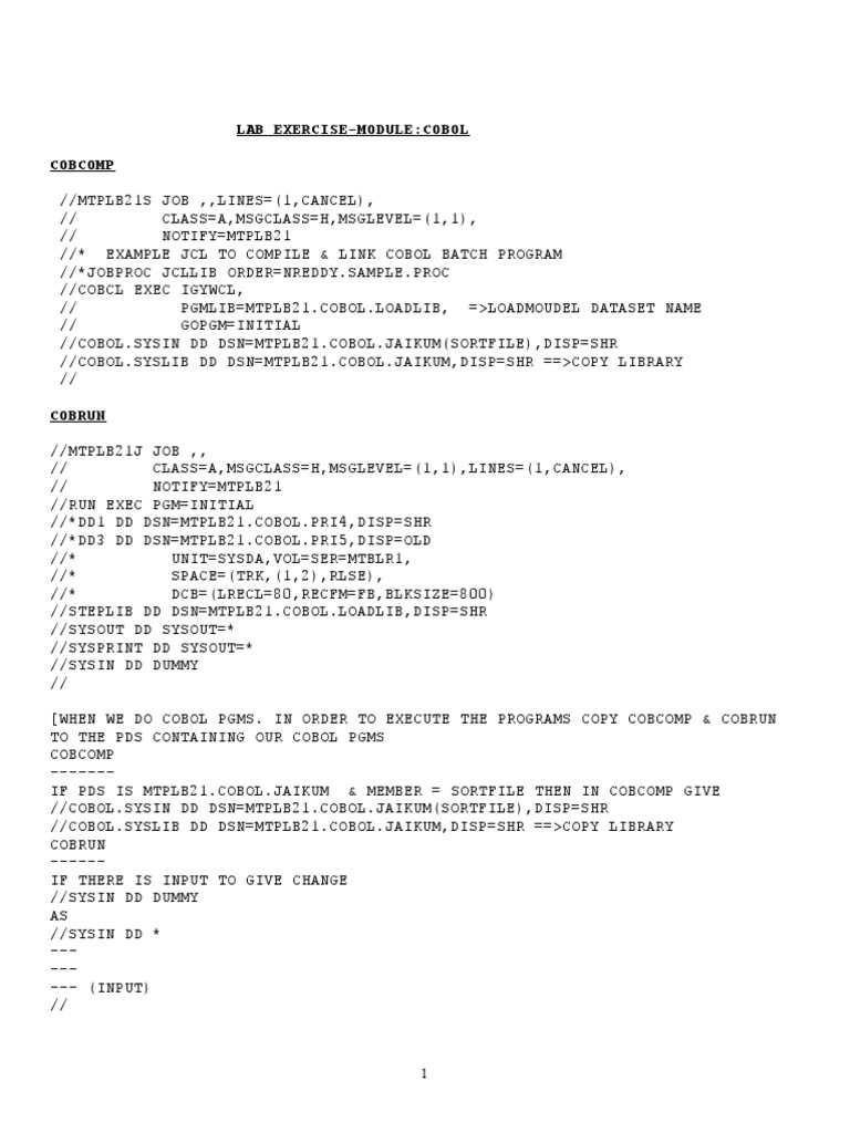 COBOL JCL Compilation Guide | PDF | Computing | Software Engineering