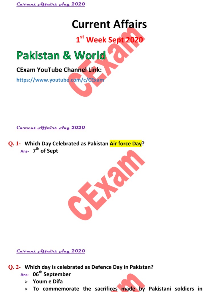 Current Affairs Sept 2020 First Week | PDF | Pakistan | Government Of ...