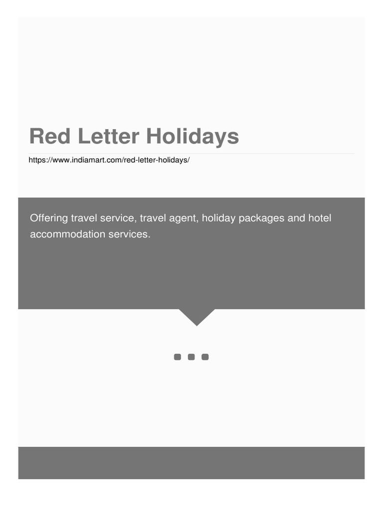 Red Letter Holidays Offering Travel Service, Travel Agent, Holiday