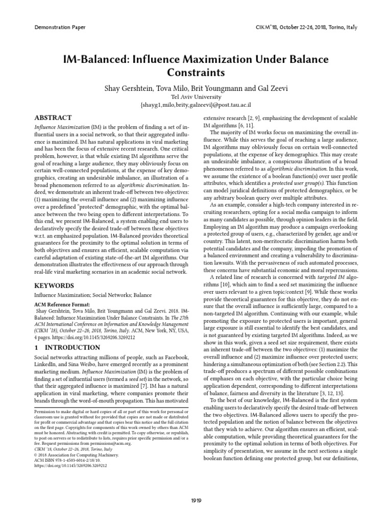 IM Balanced - Influence Maximization Under Balance Constraints | PDF ...