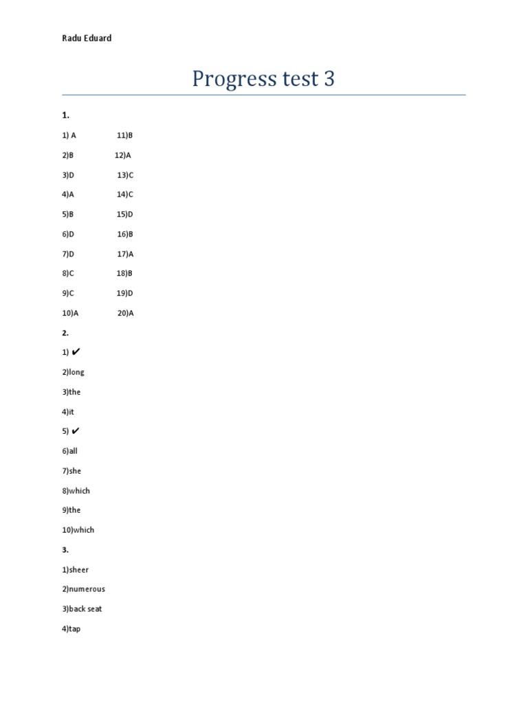 Progress Test 3 Answers and Key | PDF | Teaching Methods & Materials ...