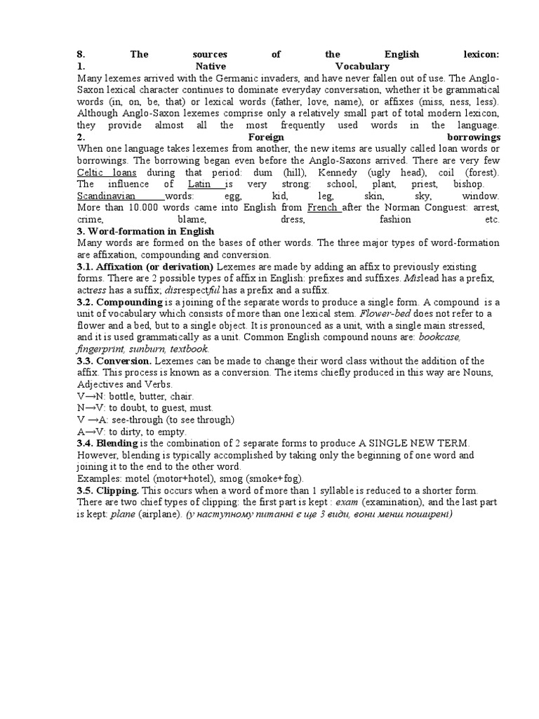 The Sources of The English Lexicon | PDF | Lexicon | Word