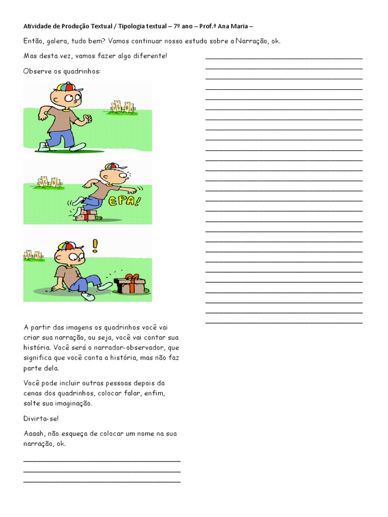Atividade de Produção Textual - 7º Ano - Narrativa | PDF