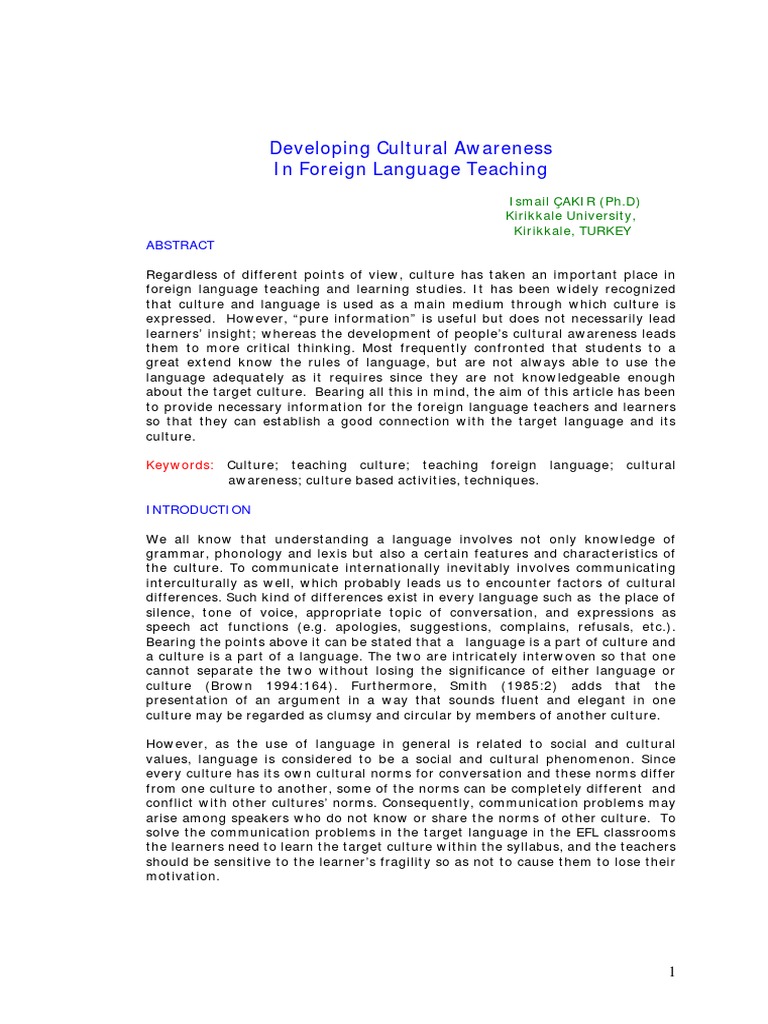 Enhancing Cultural Awareness in Language Teaching | PDF | Second ...