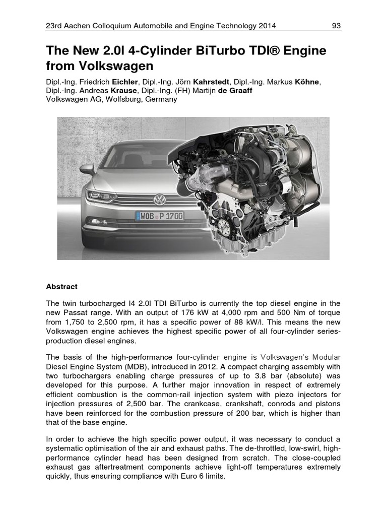 The New 2.0L 4-Cylinder Biturbo Tdi® Engine From Volkswagen | PDF ...