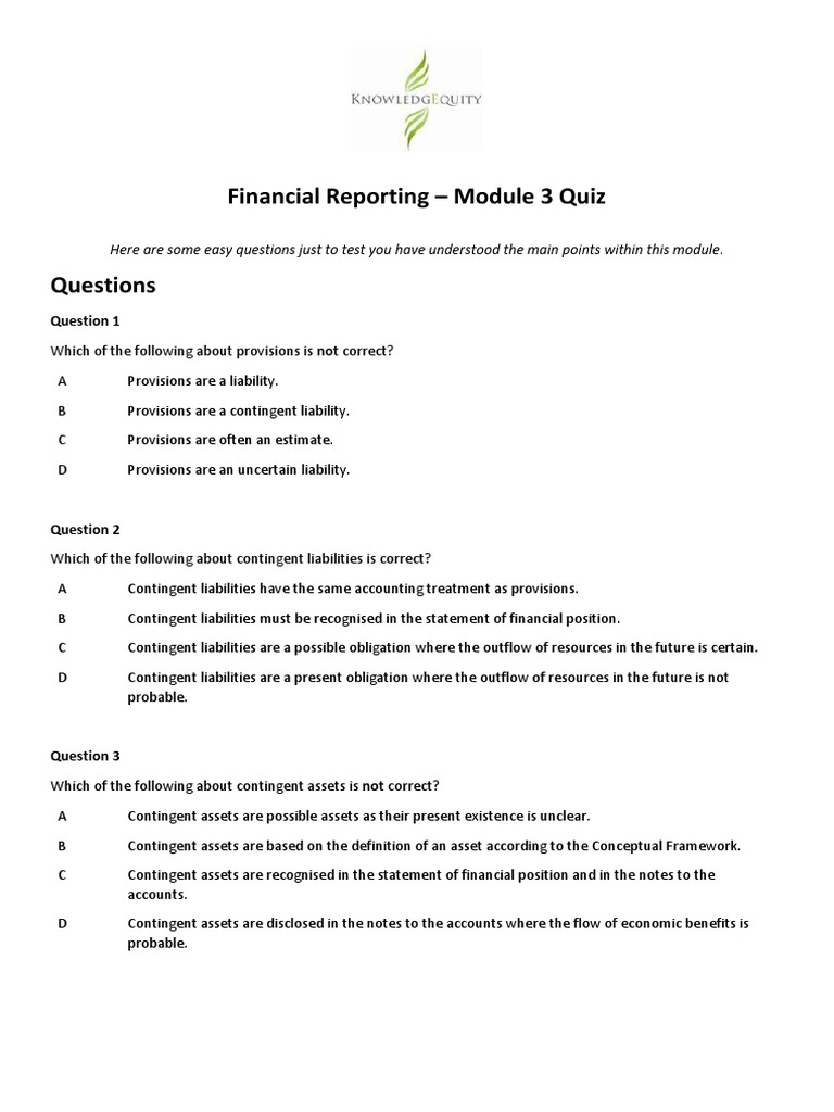 Financial Reporting - Module 3 Quiz | PDF | International Financial ...